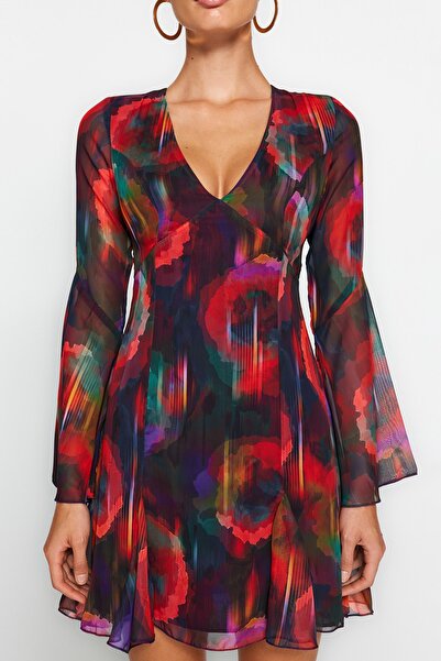 Trendyol Collection Többszínű A-vonalú bélelt sifon szőtt elegáns estélyi ruha Flight Flight Night Homecoming ruha TPRAW24EL00050