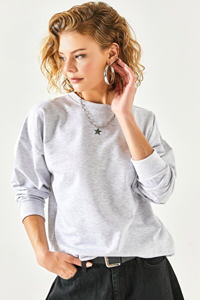 Olalook Dámska ležérna mikina so sivou melanžovou základnou mäkkou textúrou SWT-19000457