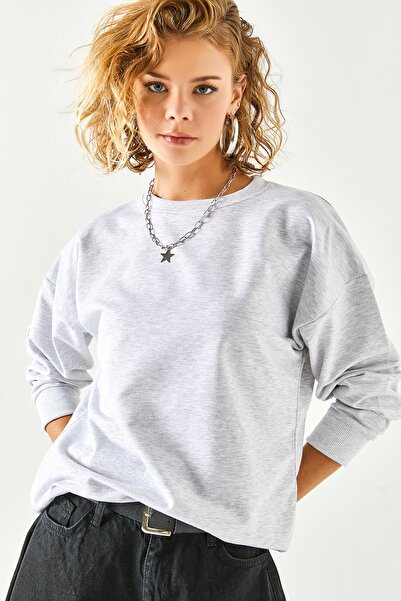 Olalook Dámska ležérna mikina so sivou melanžovou základnou mäkkou textúrou SWT-19000457