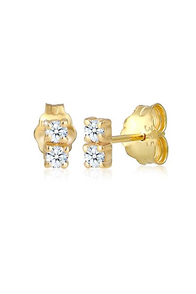ELLI Ohrringe Ohrstecker Duo Diamant (0,12 ct.) 375 Gelbgold