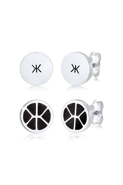 KUZZOI Ohrringe Herren Stecker 2er Set Emaille Brushed 925 Silber