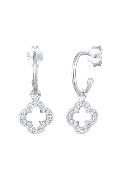 ELLI Ohrringe Creolen Kleeblatt Talisman Zirkonia 925 Silber