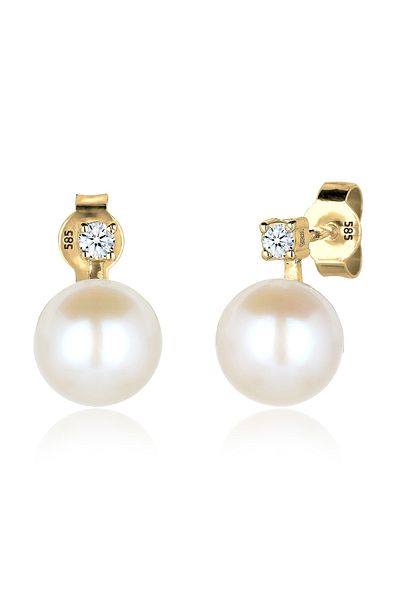 ELLI Ohrringe Perle Elegant Diamant (0.06 ct.) 585 Gelbgold