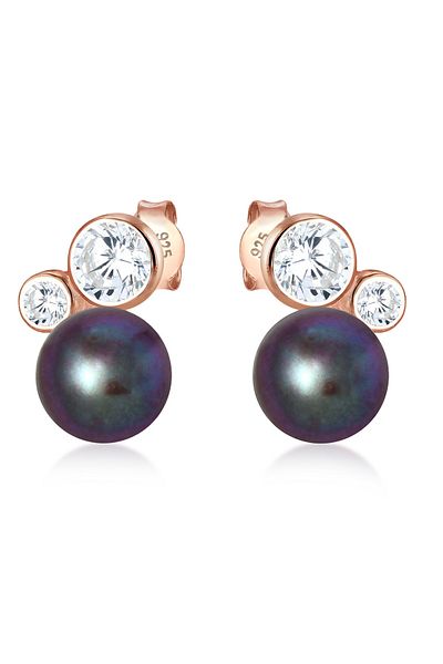 ELLI Ohrringe Süßwasserzuchtperle Zirkonia 925 Silber ROSÉGOLD