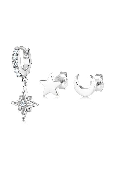 ELLI Ohrringe Stardust 3'lü Set Kristal 925 Gümüş