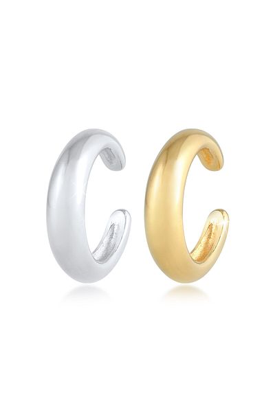 ELLI Ohrringe Earcuff Set Bi-Color Rund Gewölbt 925 Silber