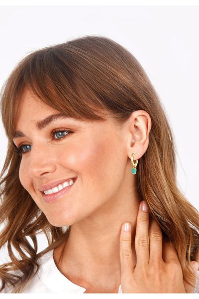 ELLI Ohrringe Creolen Stecker Jade Pyramide 925 Silber vergoldet