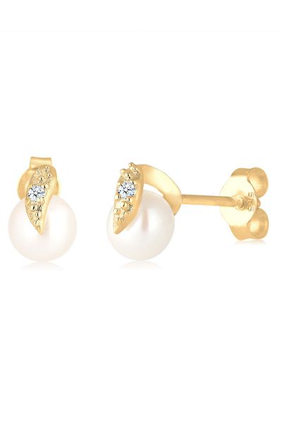 ELLI Ohrringe Diamant (0,015 ct.) Süßwasserperle 585 Gelbgold