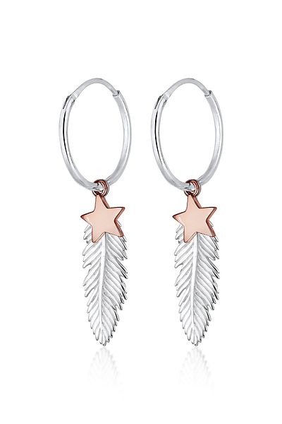 ELLI Ohrringe Creole Sterne Feder Astro İki Renkli Boho 925 Gümüş