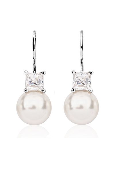 Nenalina Ohrringe Synthetische Perle Zirkonia 925er Silber