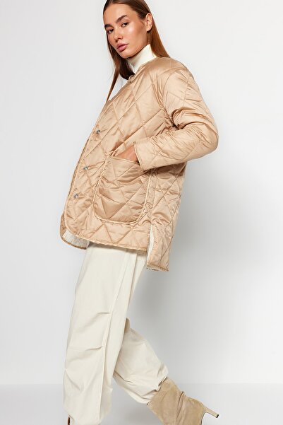 Trendyol Collection Двулицево двустранно водоотблъскващо ватирано палто Mink Premium Oversize TWOAW24MO00112