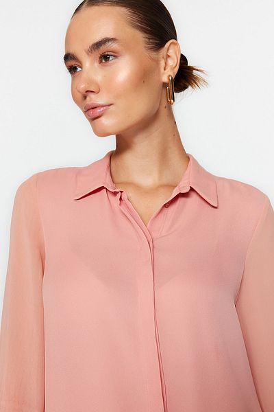 Trendyol Collection Átlátszó rózsaszín szőtt ing - normál szabású TWOAW20GO0116