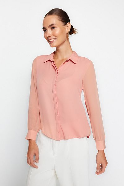 Trendyol Collection Átlátszó rózsaszín szőtt ing - normál szabású TWOAW20GO0116