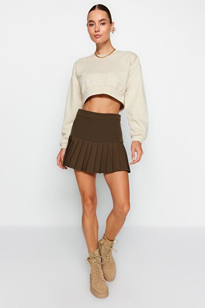 Trendyol Collection Khaki Pleat Detailed Mini Length Woven Skirt Twoaw23Et00059