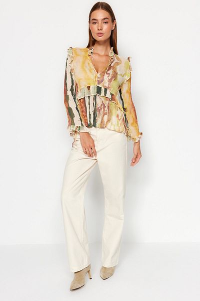 Trendyol Collection Multicolored Tie Detailed Ruffled Woven Blouse TWOAW24BZ00349