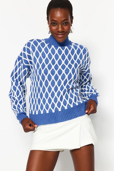 Trendyol Collection Pulover din tricotaje cu model texturat moale Indigo TWOAW24KZ01022