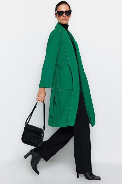 Trendyol Collection Belted Dark Green Regular Coat - Pocket Detailed TWOAW24KB00086