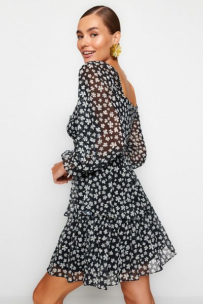 Trendyol Collection Multicolored Molded Collar Flounced Woven Dress TWOAW23EL01455