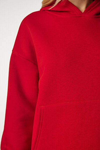 Happiness İstanbul Női piros kapucnis polár tréningruha szett DD00762