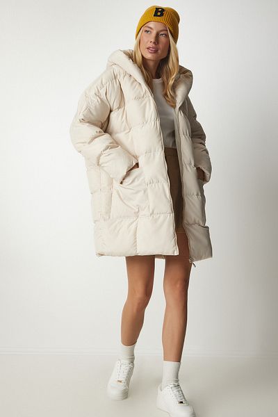 Happiness İstanbul Dámský oversize puffer kabát s kapucí NT00429