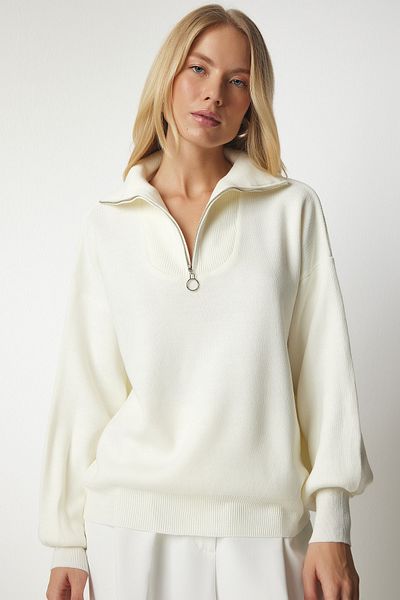 Happiness İstanbul Dámský svetr Bone Zip Collar Basic Knitwear PF00007