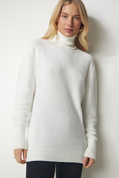 Happiness İstanbul Women's Ecru Turtleneck Soft Textured Knitwear Sweater mx00140