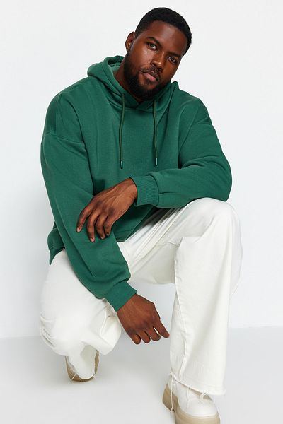 Trendyol Collection Grünes, übergroßes Fleece-Sweatshirt mit Kapuze in Übergröße – TMNAW24AO00000