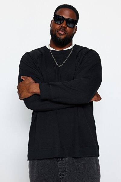 Trendyol Collection Μαύρο φούτερ μεγάλου μεγέθους με λαιμόκοψη oversized / Φούτερ με φλις εσωτερικά με φαρδιά κοπή TMNAW24AO00007