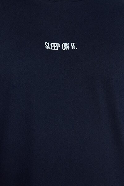 Trendyol Collection Navy Blue Regular Fit Printed Knitted Plus Size Pajamas Set Tmnaw24Ai00000