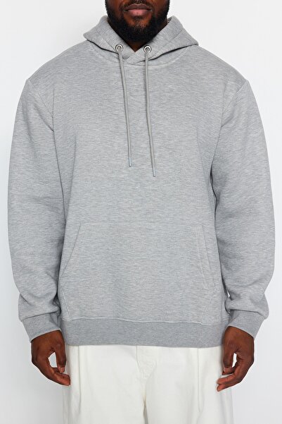 Trendyol Collection Plus Size Gray Fleece Cut Hooded Sweatshirt - TMNAW24AO00017