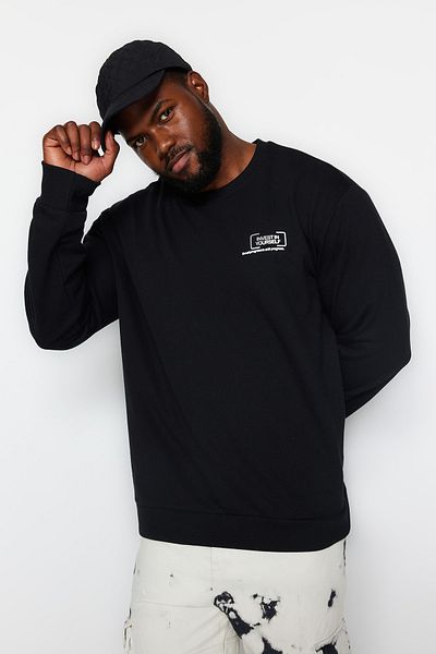 Trendyol Collection Schwarzes Fleece-Sweatshirt mit Aufdruck in Übergröße – TMNAW24AO00028