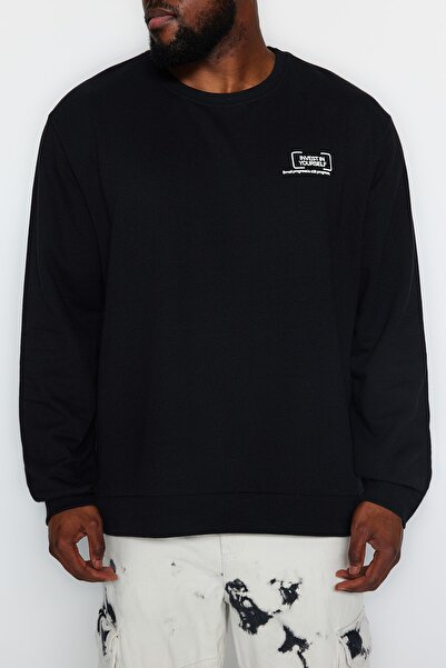 Trendyol Collection Φούτερ από φλις μαύρο εμπριμέ μεγάλου μεγέθους - TMNAW24AO00028