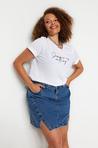 Trendyol Curve Fustă albastră Denim Dublă TBBSS23AZ00056