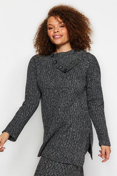 Trendyol Curve Anthracite Collar Detailed Slit Knitwear Lower Upper Set TBBAW24CP00006