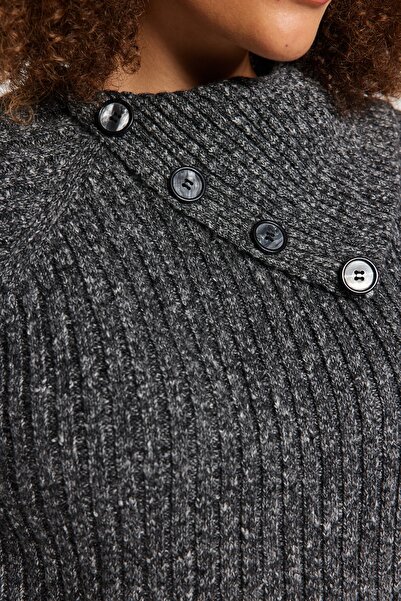 Trendyol Curve Anthracite Collar Detailed Slit Knitwear Lower Upper Set TBBAW24CP00006
