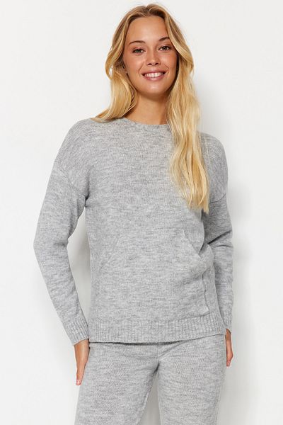 Trendyol Collection Szürke, puha textúrájú alap kötöttáru felső és alsó készlet TWOAW24AU00100