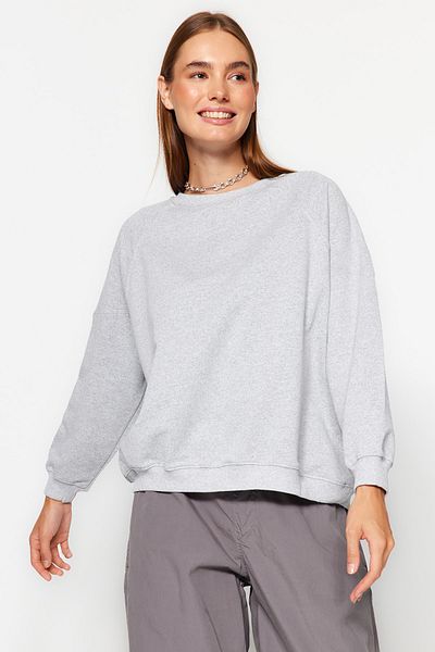 Trendyol Collection Šedá tenká pletená mikina s raglánovým rukávem v oversize