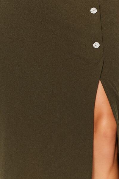 Trendyol Collection Khaki Maxi Button Detailed Crepe Knitted Pencil Skirt TWOSS23ET00320
