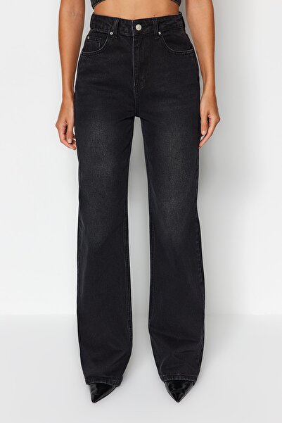 Trendyol Collection Fekete magas derekú széles szárú széles szárú farmer TWOAW24JE00074