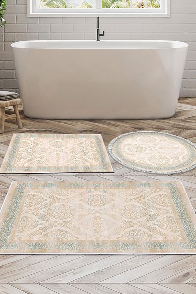 Alanur Home Eko Trend DJT Σετ 3 πλενόμενων αντιολισθητικών πατωμάτων μπάνιου 1376 Classic Light Turquoise