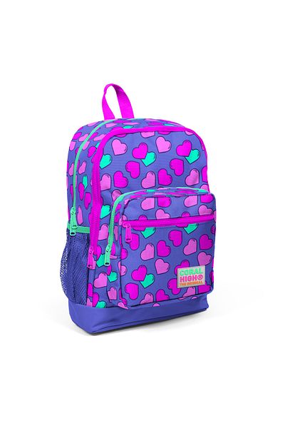 Coral High Rucsac școlar cu patru compartimente cu model inimă roz lavandă pentru copii 23463