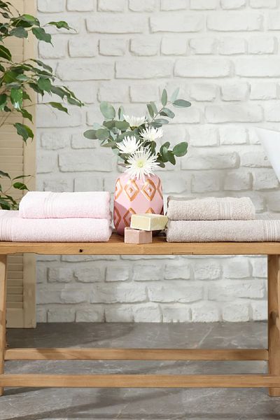 Timeless Maren Timeless Powder-Stone Family Bath Set - 4 Pieces, 50x85 Cm Hand Towel and 85x150 Cm Bath Towel