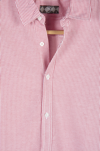 Terapi Men Erkek Kırmızı Dik Çizgili Uzun Kollu Gömlek