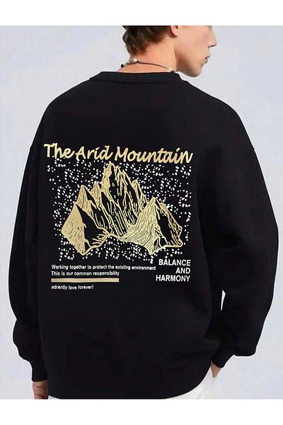 My Blog Unisex Black Arid Mountain Printed Oversize Sweatshirt