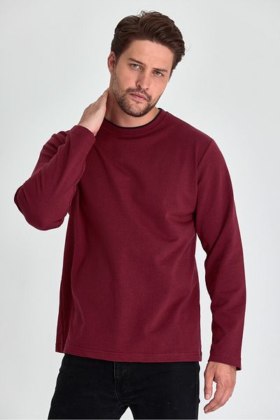 mmetalic Men's Claret Red Double Crew Neck Standard Relaxed Fit Sweatshirt