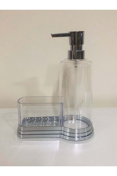 Romans Acrylic Liquid Soap Dispenser & Detergent Dispenser with Sponge Holder Silver