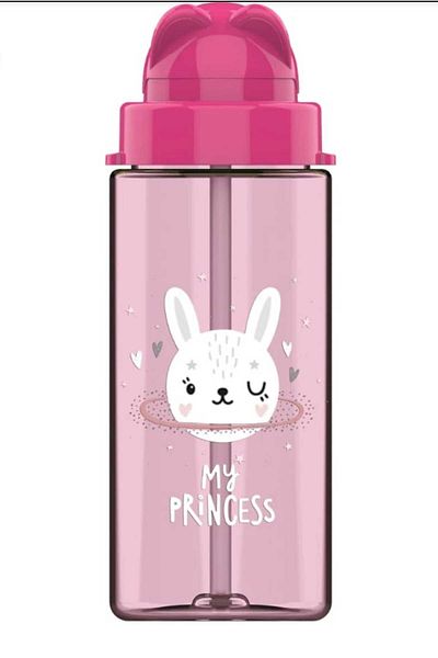 Gıpta Cool-J Cute Pet Water Bottle with Straw 500CC Fuchsia-Blue Rabbit