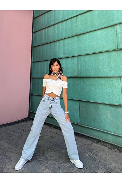 SHEVEGA Блакитні джинси з еластичним поясом і широкими штанинами