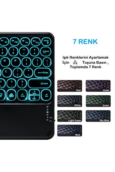 DUHALINE Honor Pad X9 11.6" Tablet İçin Uyumlu Şarjlı Touchpadli Yuvarlak Tuş RGB Bluetooth Klavye