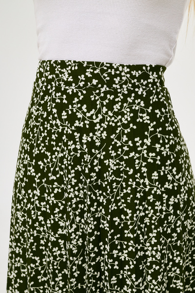 comstar Πράσινη τραγανή φλοράλ μοτίβο μακριά πλισέ φούστα, floral μοτίβο καλοκαιρινή φούστα, κρεπ φούστα, φούστα χιτζάμπ